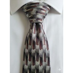 J. Garcia Collection Fifteen 15 Paris in the Rain brown silver tan silk tie  59"